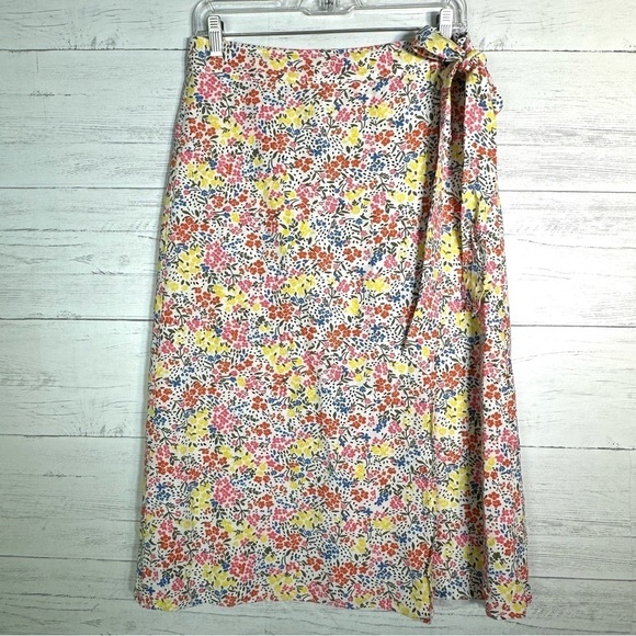 Loft Floral Wrap Midi Skirt Womens Size 4 Linen Blend - Picture 2 of 7